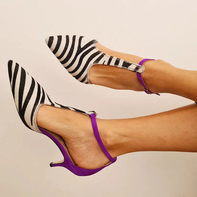 Savana - Zebra Print Orthopedic Heels with Purple Heel and Back Strap