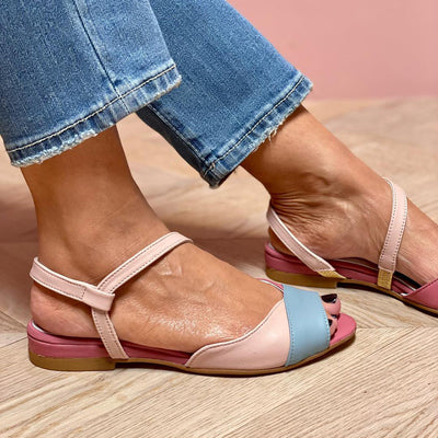 Roselina - Asymmetrical Pink Color Block Orthopedic Sandals
